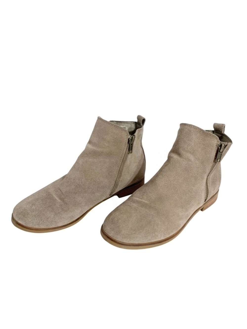 Steve Madden Reyyna Suede Leather Ankle Bootie Side Zip Entry Rounded Toe Taupe